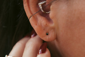 14k yellow gold 2mm round black diamonds 4 prong earrings by Brian Bibeau Designs.